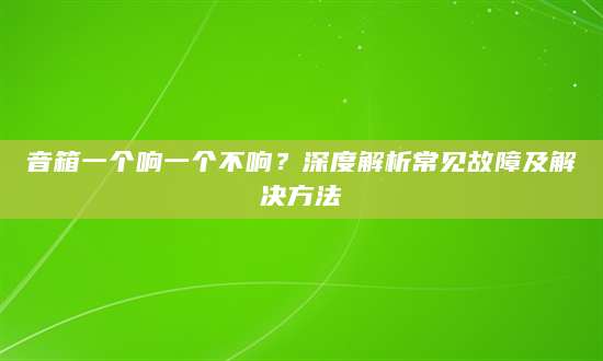 音箱一个响一个不响？深度解析常见故障及解决方法